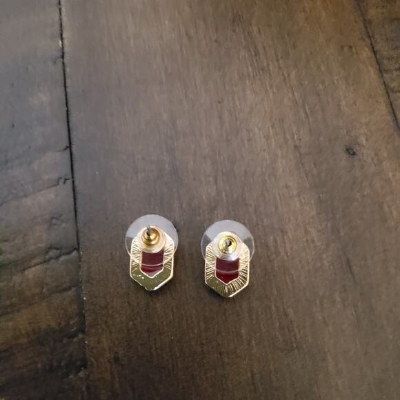 Women's Fashion Druzy Stud Earrings in Red Gold Tone - Picture 4 of 7